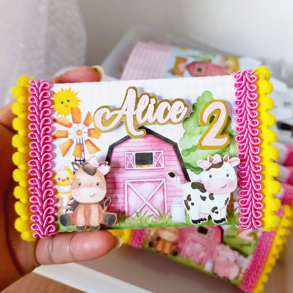 Porta Kit Kat Fazendinha Rosa Luxo / Lembrancinha Personalizada / Fazendinha / Festa Infantil