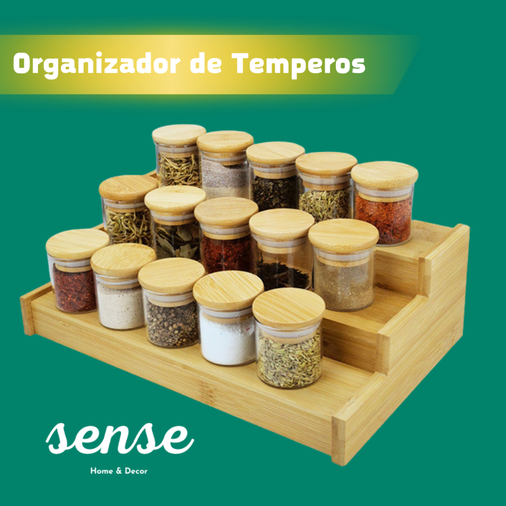 Organizador de Temperos em Escada de Bambu Porta Potes 30CM em Oferta na Shopee