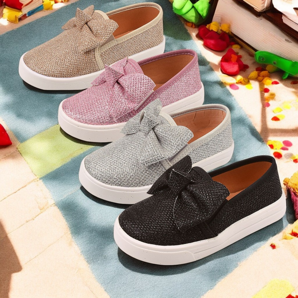 Tênis Infantil Slip On Menina Sandália Feminino Glitter Sapatilha Infantil Laço Sapatênis ...