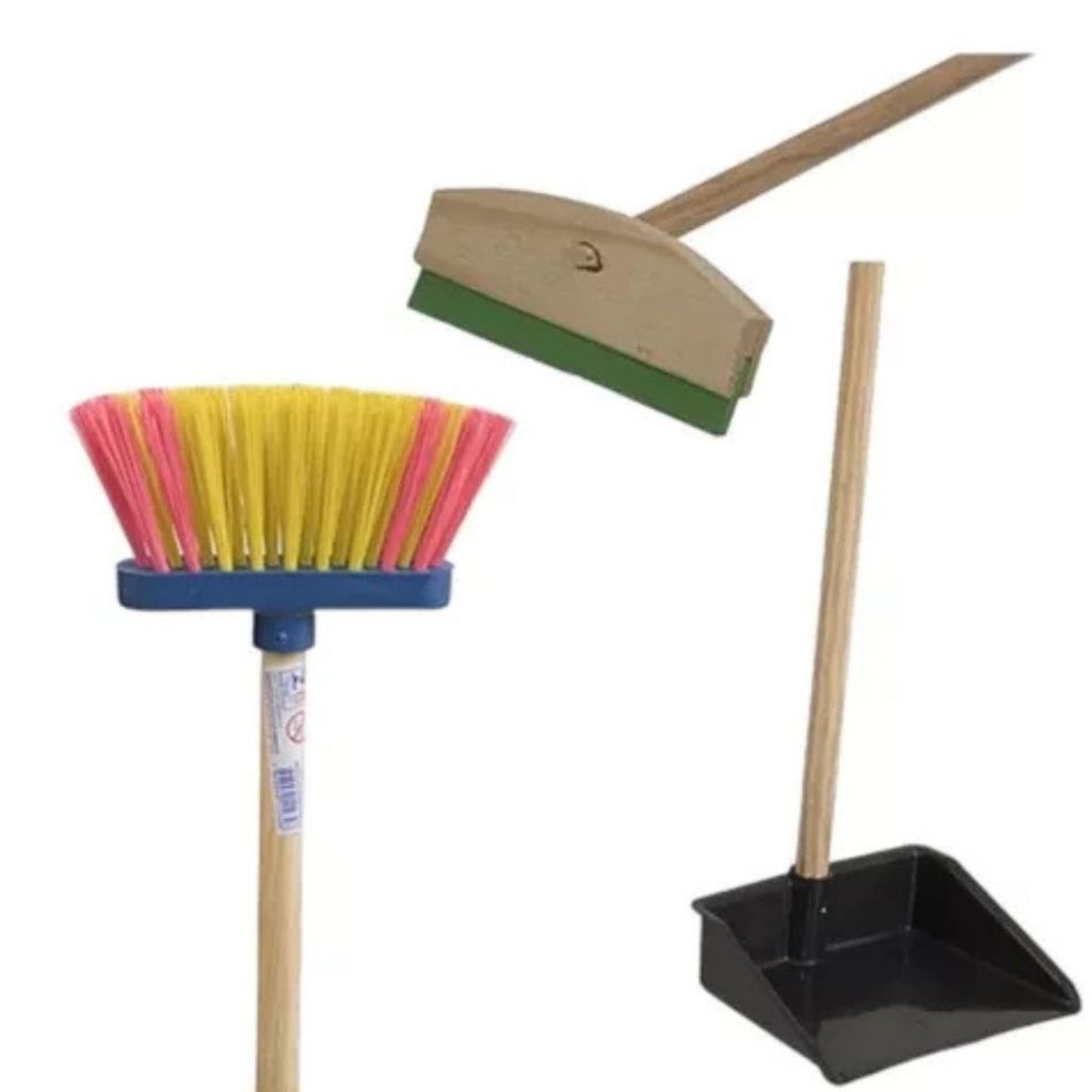 Kit Infantil Com Mini Vassoura Rodo e Pá 3 Brinquedo de Criança Educativo Faxina Brincar