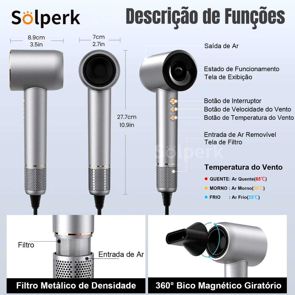 Secador de Cabelo profissional  110V 1500W - com Secagem Rápida Alta Velocidade 120000 RPM