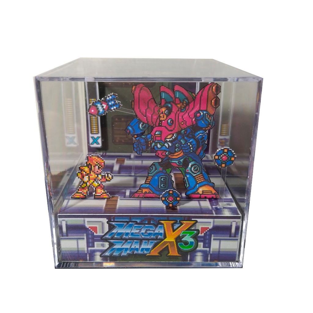 Cubo diorama Megaman X 3 com golden armor vs sigma