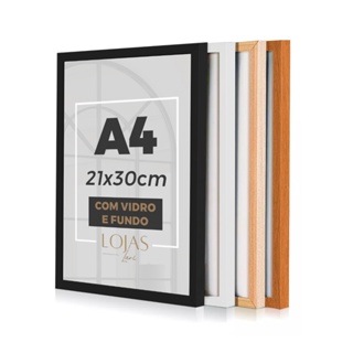 Moldura A4 21x30Cm Com Vidro e Fundo Para Quadros Fotos Certificado (Escolha o tamanho e a cor) em Oferta na Shopee