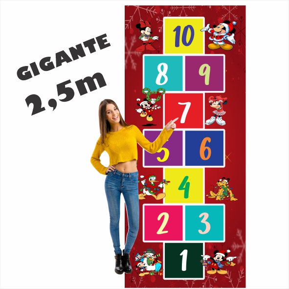 Tapete Jogo da Amarelinha Infantil Em Lona Mickey Natalino, Presente Aniversário Menino Menina, Natal, Dia das Crianças