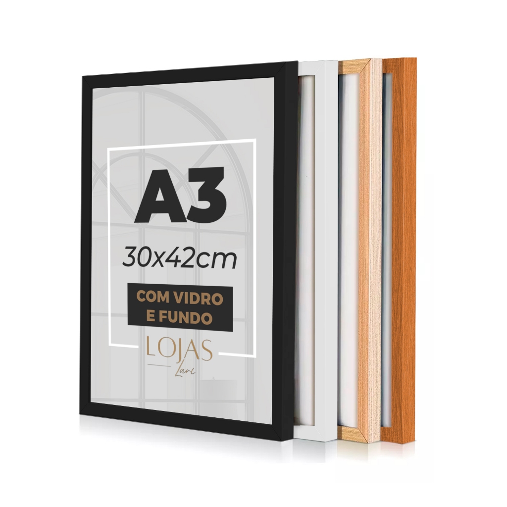 Moldura A3 30x42cm com Vidro Quadro Diploma Fotos Poster (Escolha o tamanho e a cor) em Oferta na Shopee