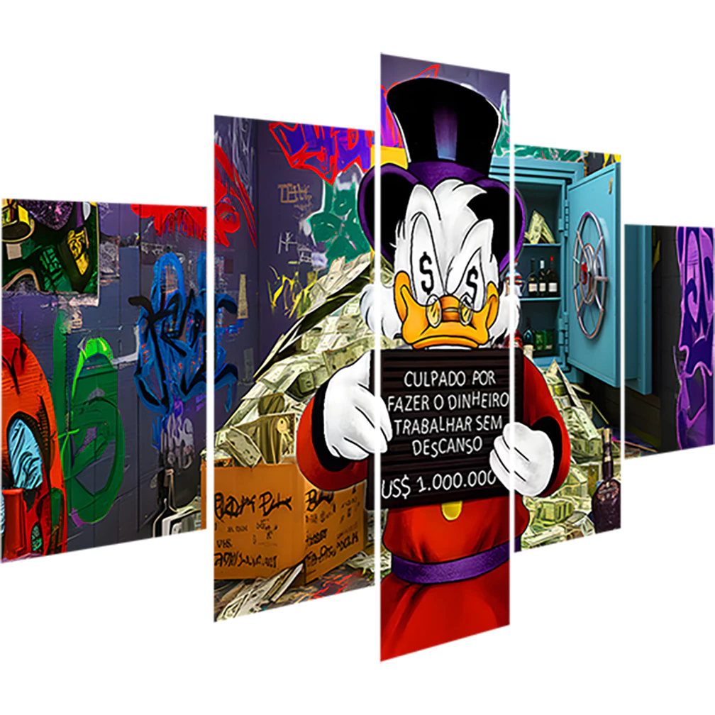 05 Quadros Decorativos Kit Tio Milhão Money Milionario Empresario Bitcoin Cripto Dinheiro Dollar