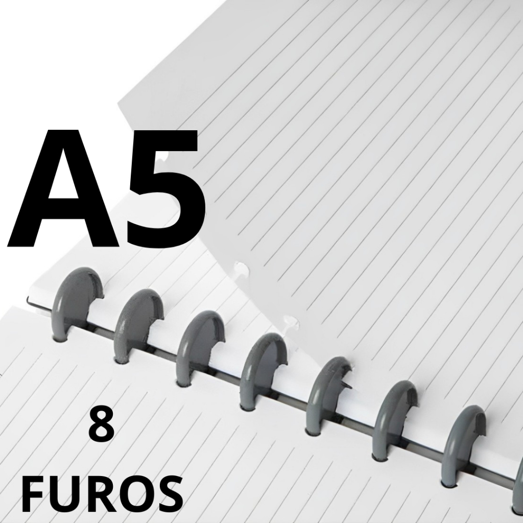 Refil De 80 folhas Pautadas Para Caderno Inteligente de Discos Tamanho (A5) 21,5 x 14cm 8 furos