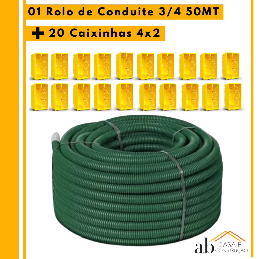 Conduite Corrugado Eletroduto Extra Forte 50 metros + 20 Caixinha Amarela de Luz em Oferta na Shopee