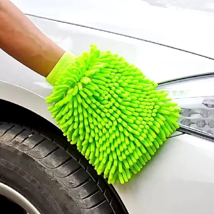 Luvas Multiuso Microfibra Chenille Premium Lavagem Automotiva Carro Moto Caminhão 25x14x2.5Cm Prático Verde