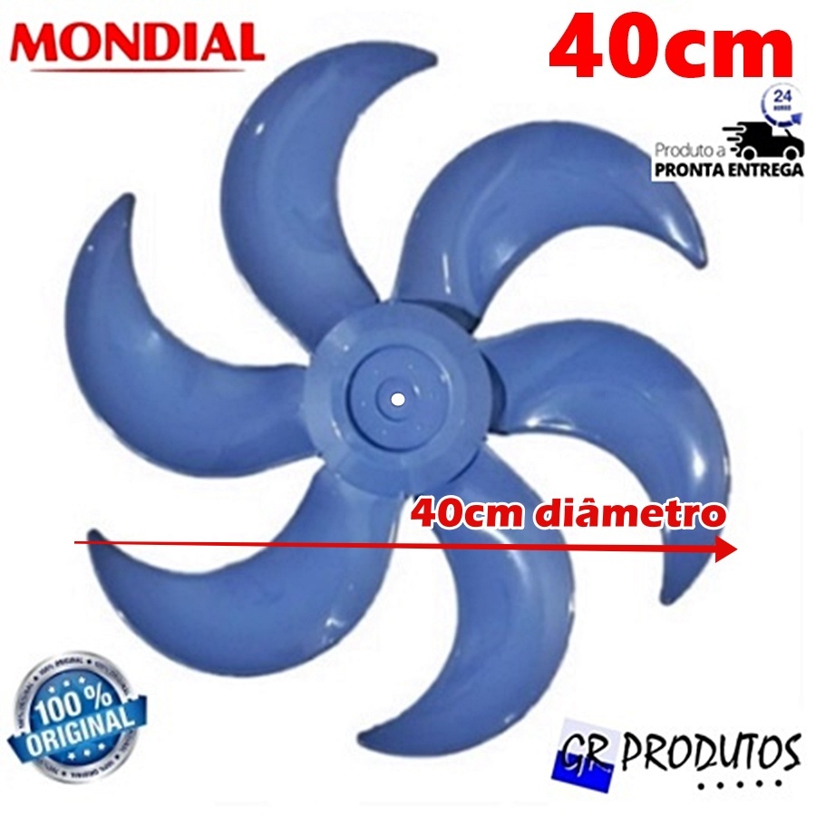 Hélice Mondial Ventilador 40cm 40 Vt41 ou V45 ou Nv-75 ou Maxi Power 6 Pás Azul EIXO Redondo 8mm