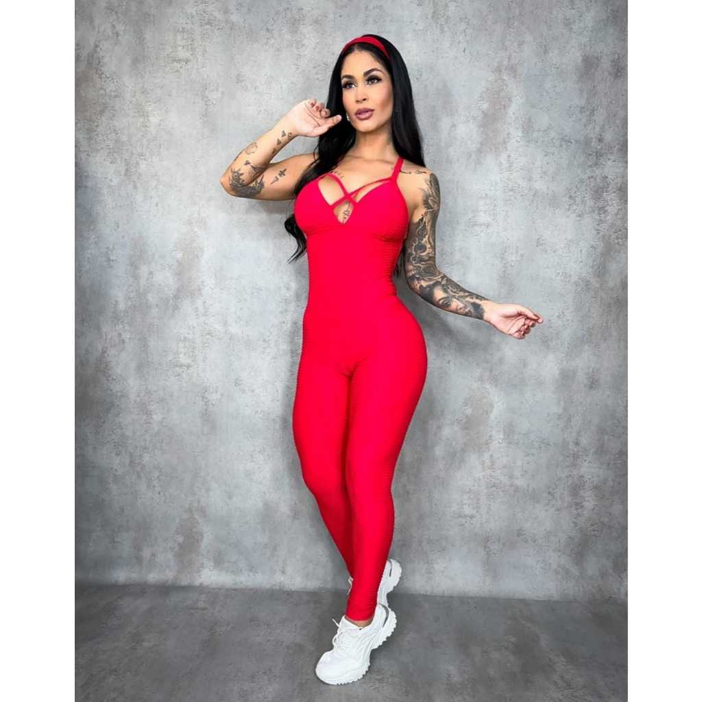 Macacão Feminino Academia GRACIANE BROCADO Empina Bumbum Disfarça Celulite Roupa de Malhar em Oferta na Shopee