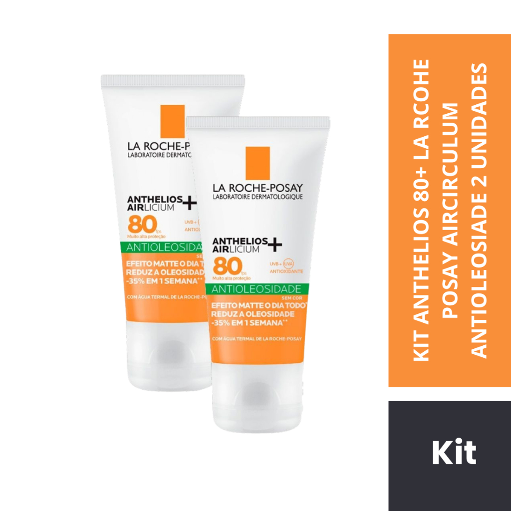 Kit 2 Protetor Solar Anthelios AIRlicium+ Antioleosidade FPS 80 Gel Creme Sem Cor 40g
