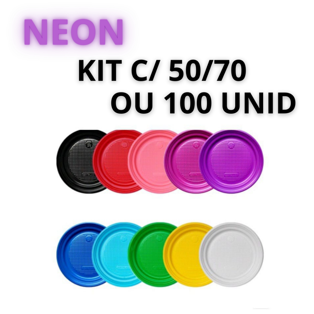 Prato de Plástico Neon Descartável Para Festa Colorido 15cm 50/70/100 Unidades em Oferta na Shopee