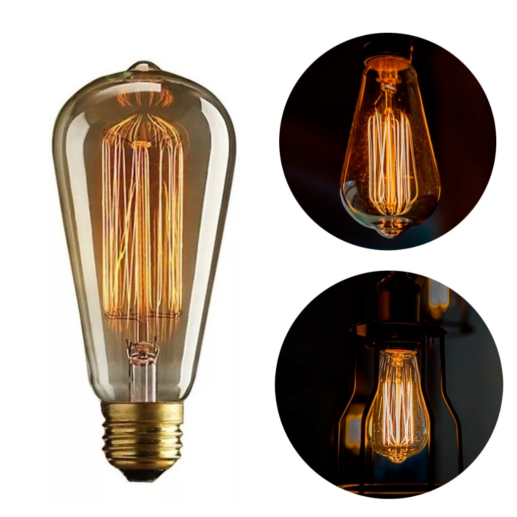 Lâmpadas Filamento De Carbono Retrô St64 40w Dimerizavel E27 em Oferta na Shopee