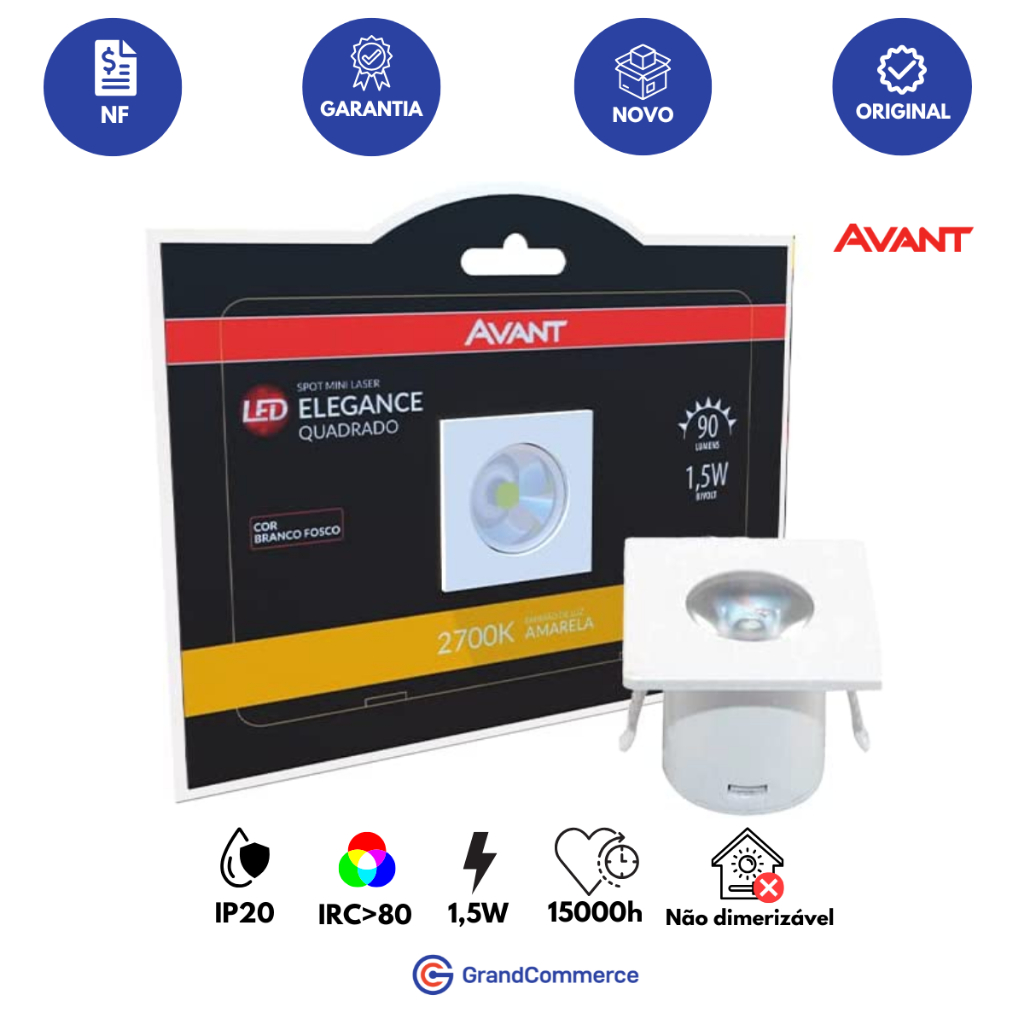 Spot Led Mini Elegance Quadrado Branco Fosco 2700k 1,5w Bivolt Avant - Home & Living