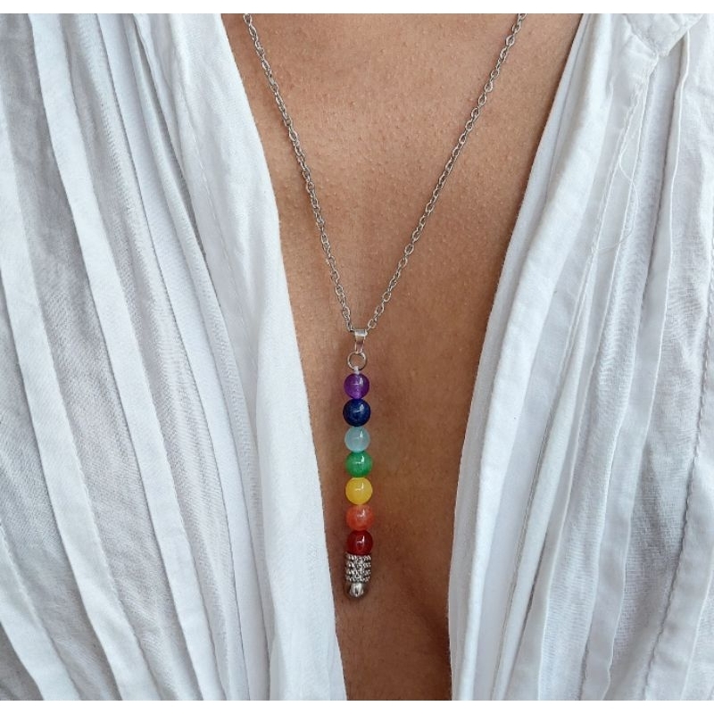 Colar 7 Chakras Semijóia em pedras naturais e Aço inoxidável - Reiki, Cura