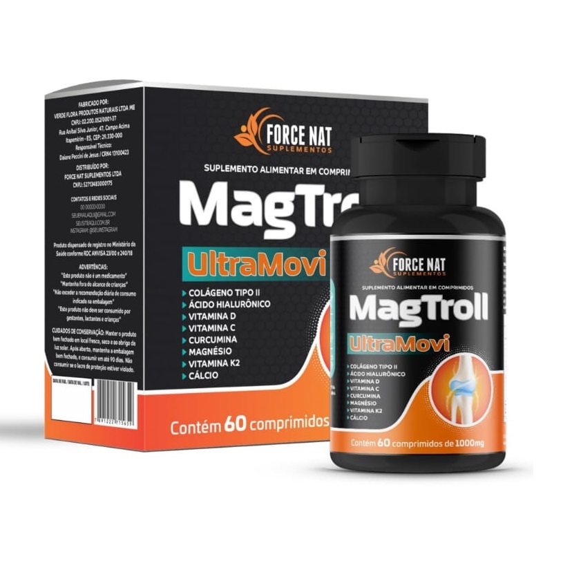 Magtroll UltraMovi 1000mg c/60 cápsulas - Vitaminas C, D e K, Magnésio, Cálcio, Ácido Hialurônico e Curcumina