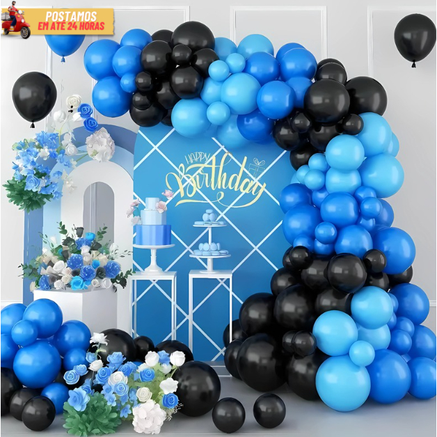 Kit 150 Balão Tema - Preto + Azul Claro + Azul Escuro Para Arco Descontruído, Decoração e Eventos. em Oferta na Shopee