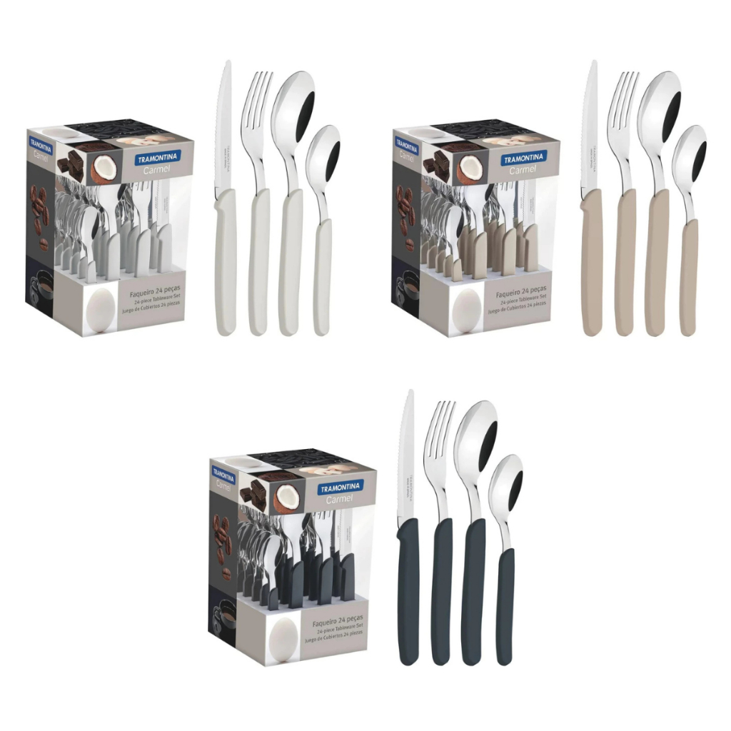 Faqueiro Tramontina Carmel Natural Claro - Médio - Escuro 24 Peças em Oferta na Shopee