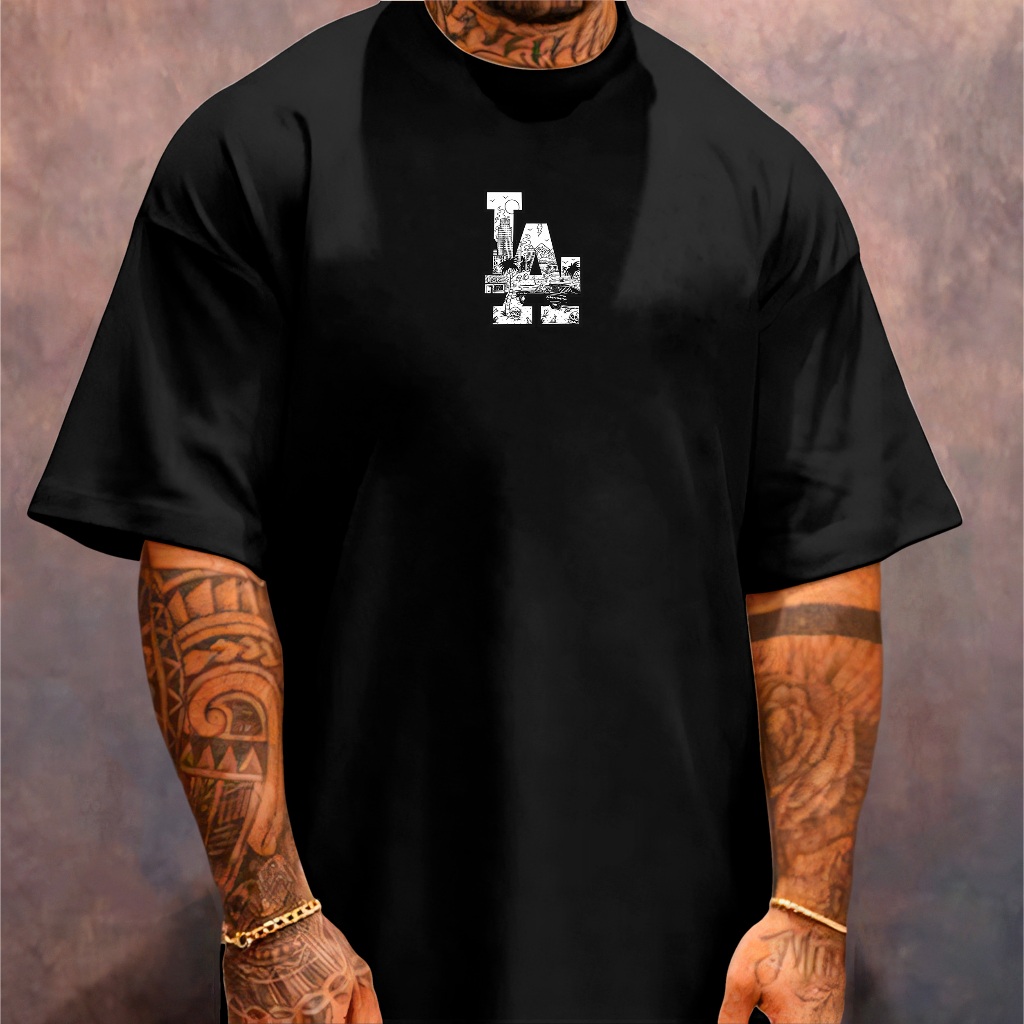 Camiseta Oversized Streetwear Masculina Gola Alta Los Angeles LA California em Oferta na Shopee
