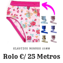 ELÁSTICO BORNEO 25MM ZANOTTI PARA LINGERIE SUTIÃ BIQUÍNIS ROLO C/ 15 METROS