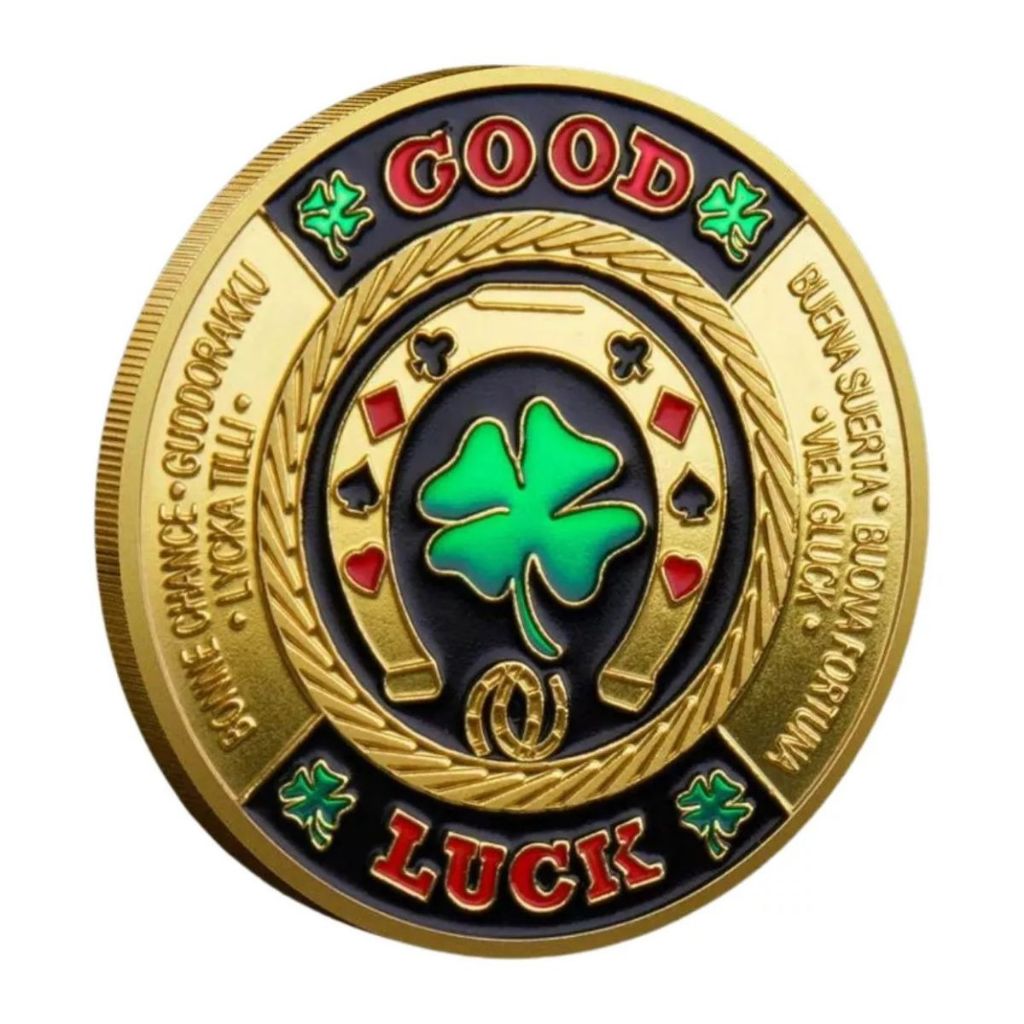 Moeda Poker Good Luck Boa Sorte Trevo Token Protetor Case em Oferta na Shopee