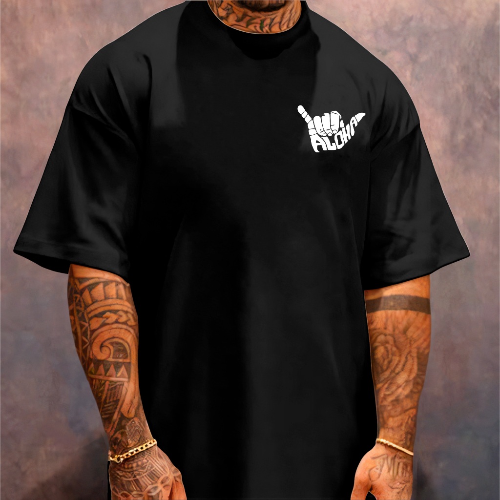 Camiseta Oversized Streetwear Masculina Gola Alta Aloha