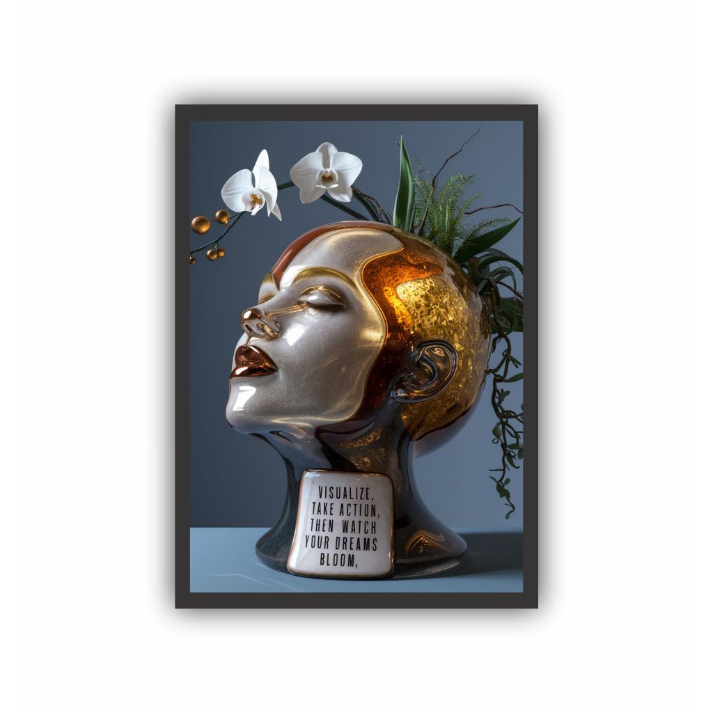 Quadro Decorativo Escultura Mulher Porcelana Estética A3 Moldura Preta