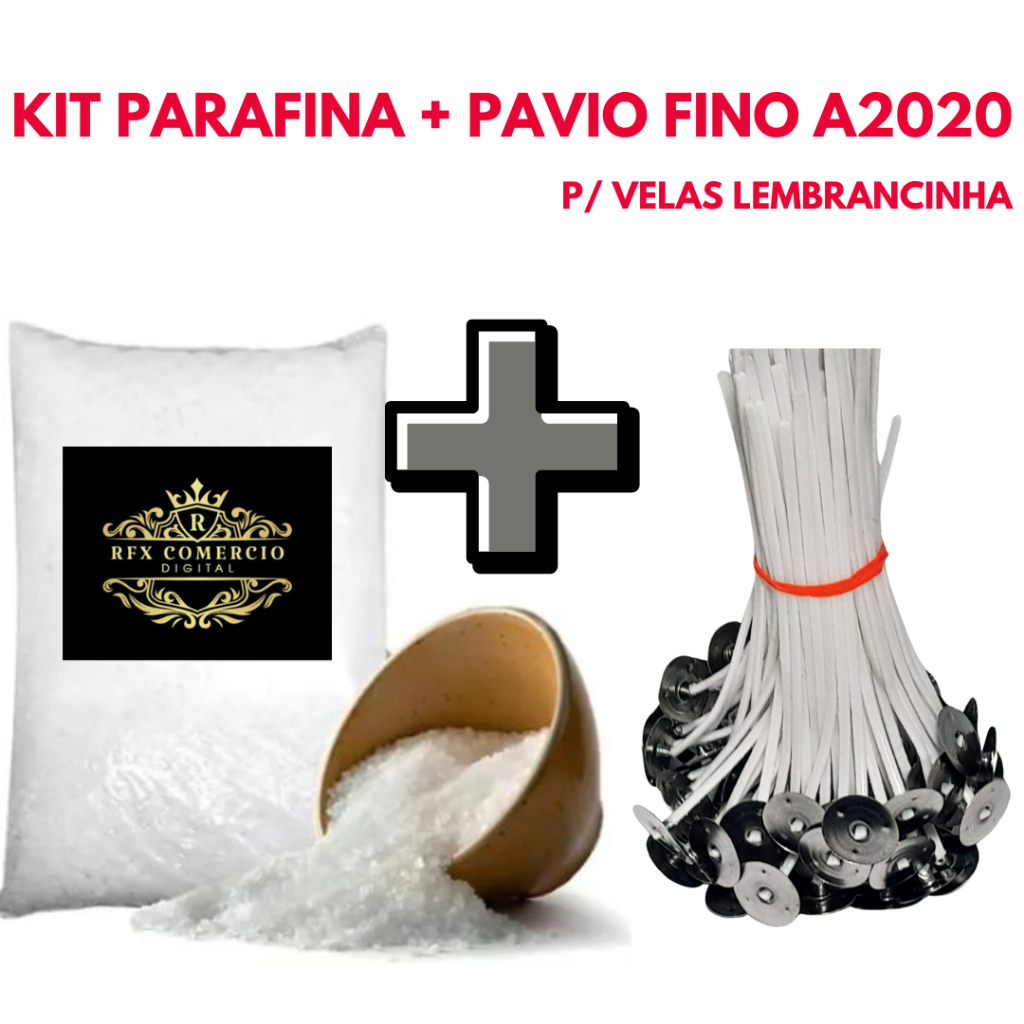 kit parafina granulada + pavio fino de algodao para velas de lembrancinha A2020 c/ 10 cm