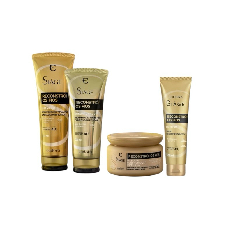 Kit Siàge Reconstrói os Fios: Shampoo 250ml + Máscara 250g + Condicionador 200ml + CC Cream 100ml Eudora