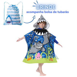 Toalha Infantil de Tubarão com capuz para verão atoalhado - estilo poncho roupão em Oferta na Shopee