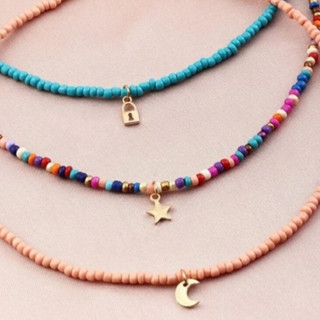 Colar Choker de Miçanga Com Pingente / Cordão Praia no Miçangas em Oferta na Shopee