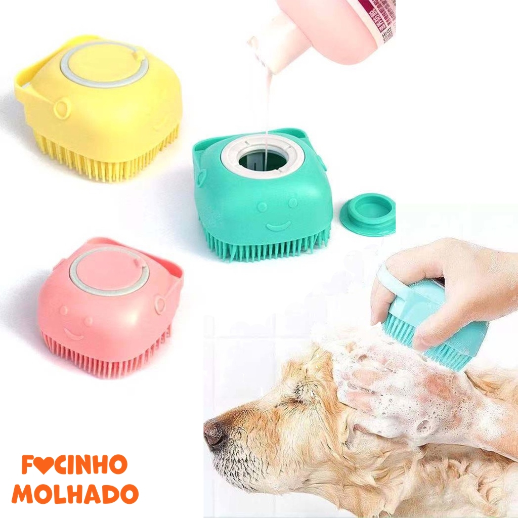 Esponja Pet Para Banho de Silicone com Dispenser Shampoo e Massageador