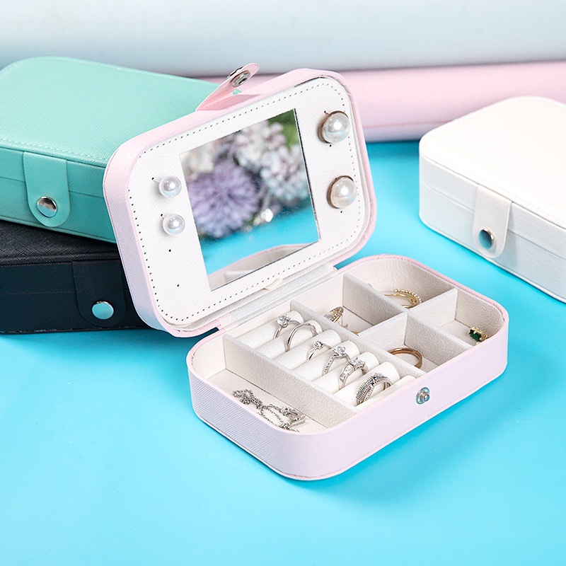 Porta joias Grande Para Viagem Portátil Caixa Armazenamento para brincos, anéis, pulseira Generic e Bijuteria Com espelh em Oferta na Shopee