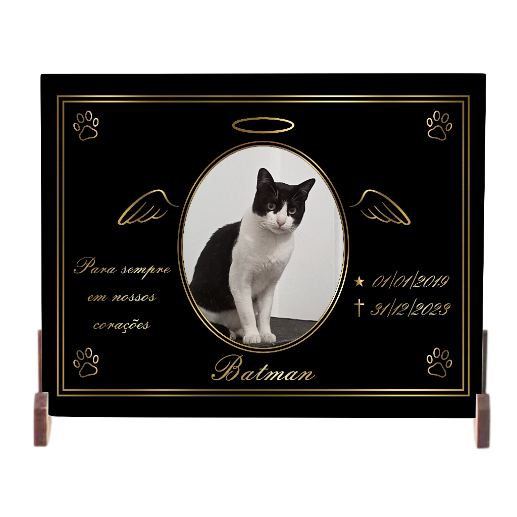 Lápide para Pet em Azulejo 15x20cm Personalizado com Foto, Nome, Datas e Frase