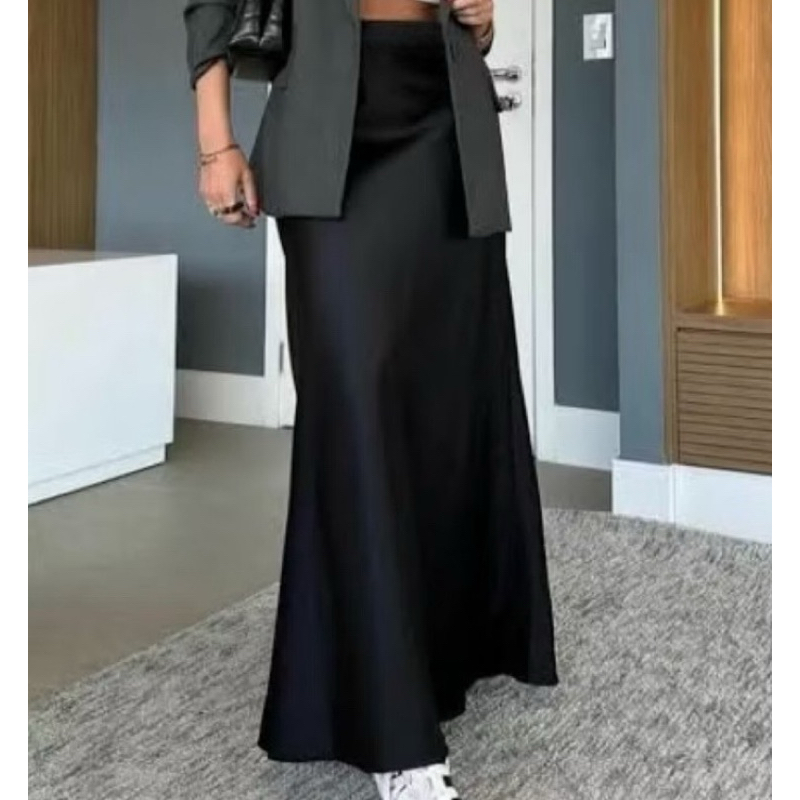 saia de cetim longa seda mídi satin