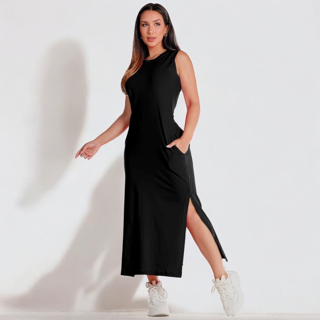 Vestido Midi de Malha Algodão em Oferta na Shopee