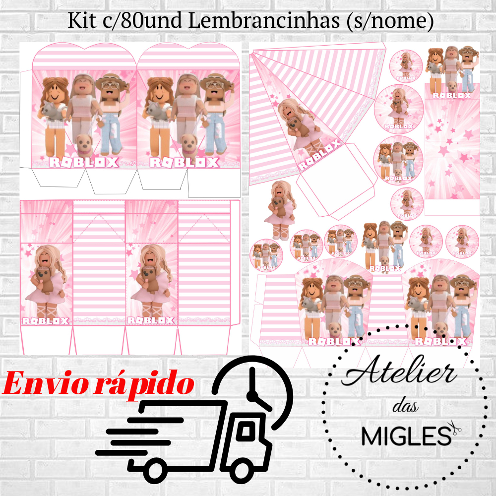 Kit c/80und lembrancinhas TEMA ROBLOX ROSA (sem nome) - Envio rápido!!! em Oferta na Shopee