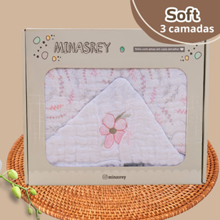 Toalha De Banho Bebê Grande 100% Algodão Soft Capuz Bordado 3 Camadas 1m x 85cm Enxoval Me...