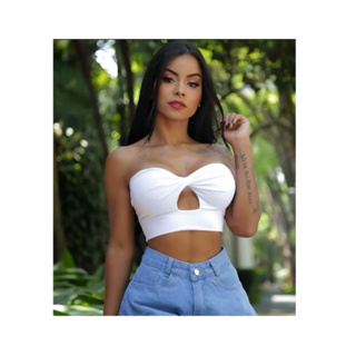 Cropped tomara que caia com bojo transpassado roupas femininas D-29 em Oferta na Shopee