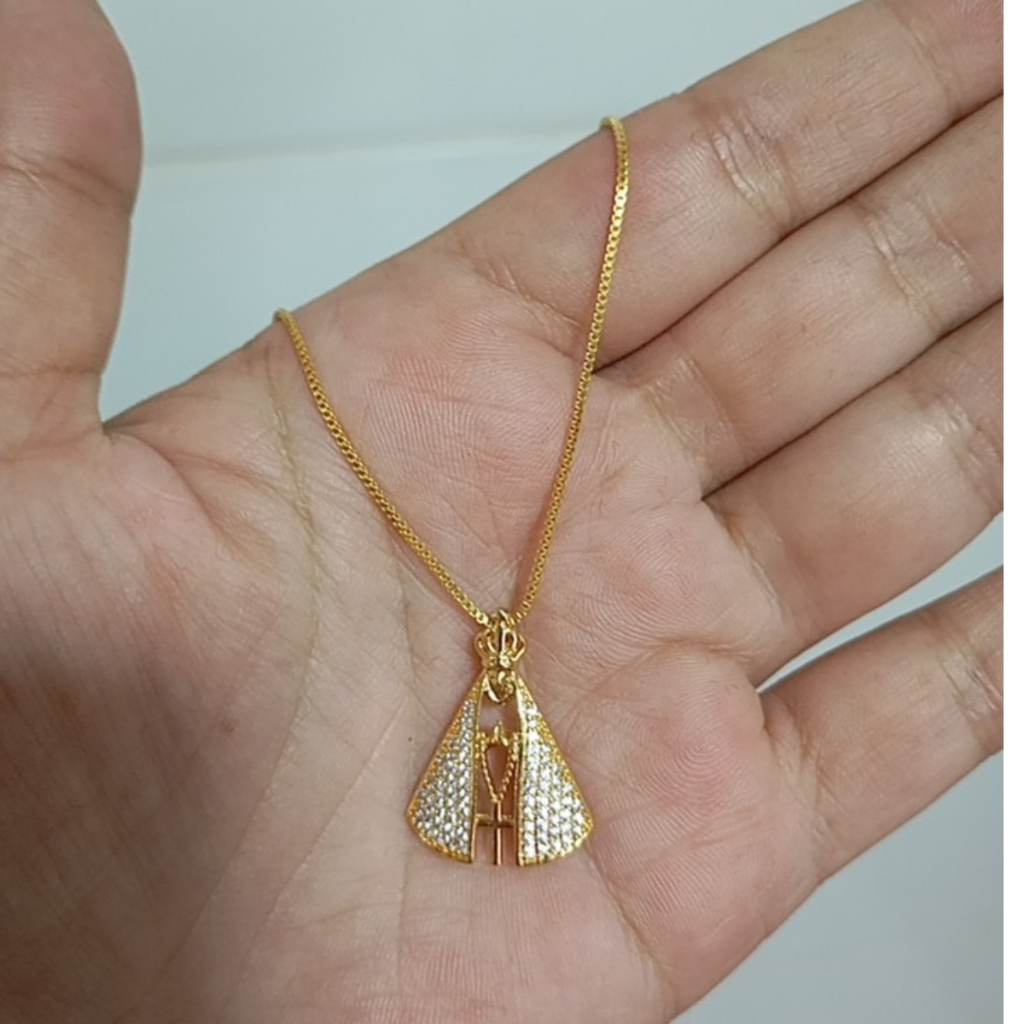 Corrente Colar 18k Folheado de Pescoço Religioso de Imagem da Nossa Senhora Aparecida