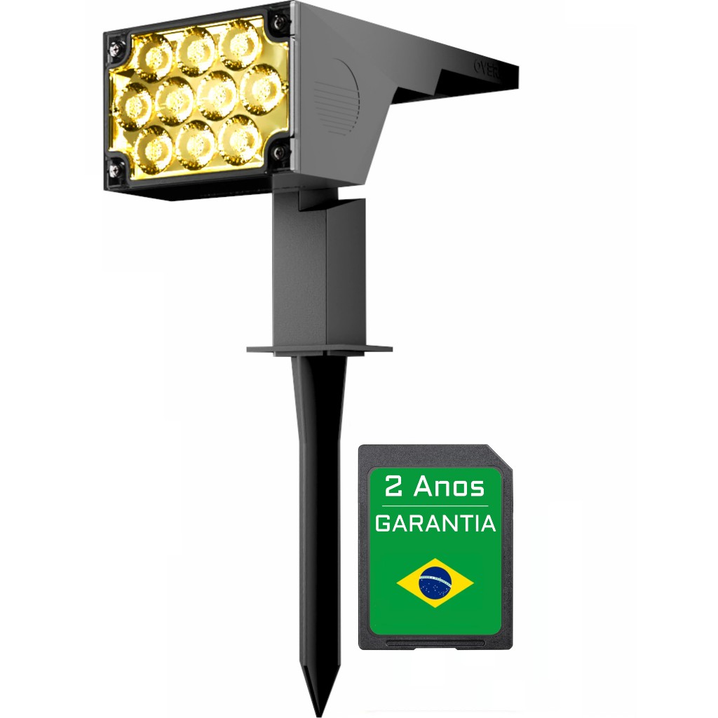 Luminária Spot Solar Potente Espeto Jardim Refletor Holofote LED Luz 3000k Amarela Branco Quente Oversun