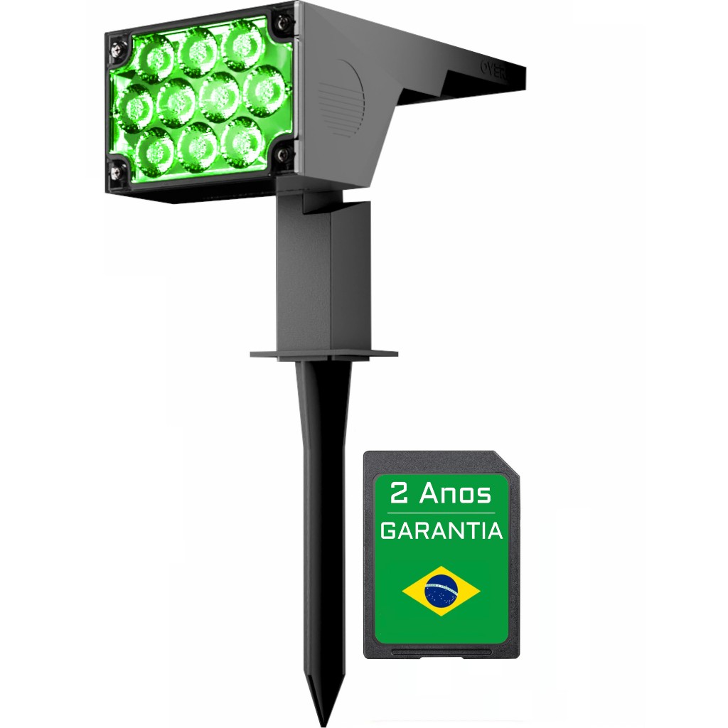 Luminária Spot Solar Espeto Jardim Potente Refletor Luz Led Verde Energia Solar Garantia Oversun