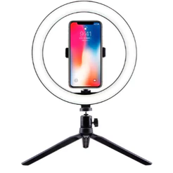 Anel Ring Light16cm/ 26cm com Tripé de Mesa, Suporte para Celular e Conexão USB