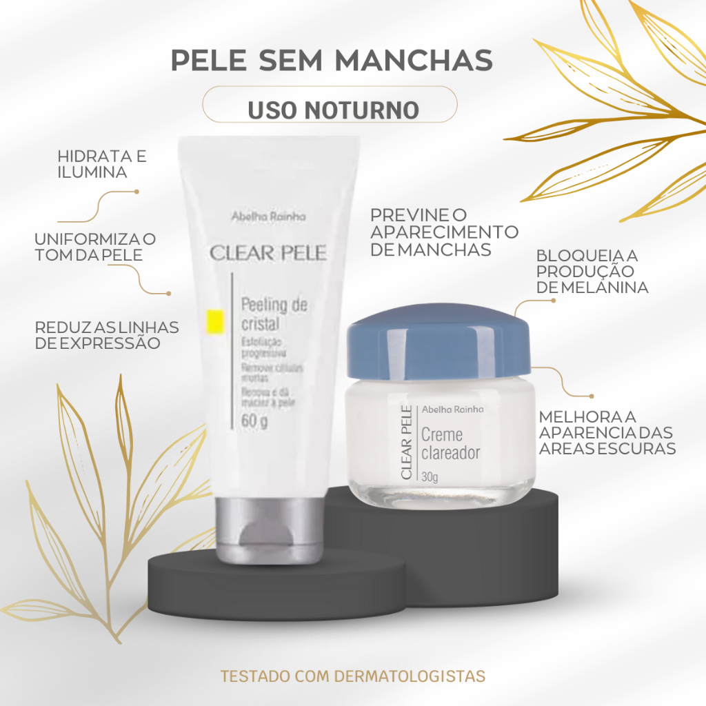 kit creme clareador facial   peeling de cristal clear  pele Abelha Rainha