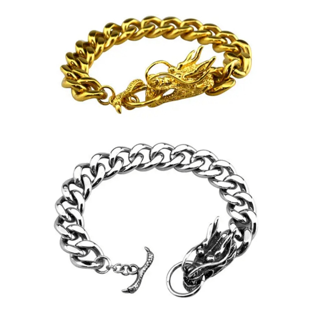 Pulseira Bracelete O Dragão Vikings Em Aço Inox