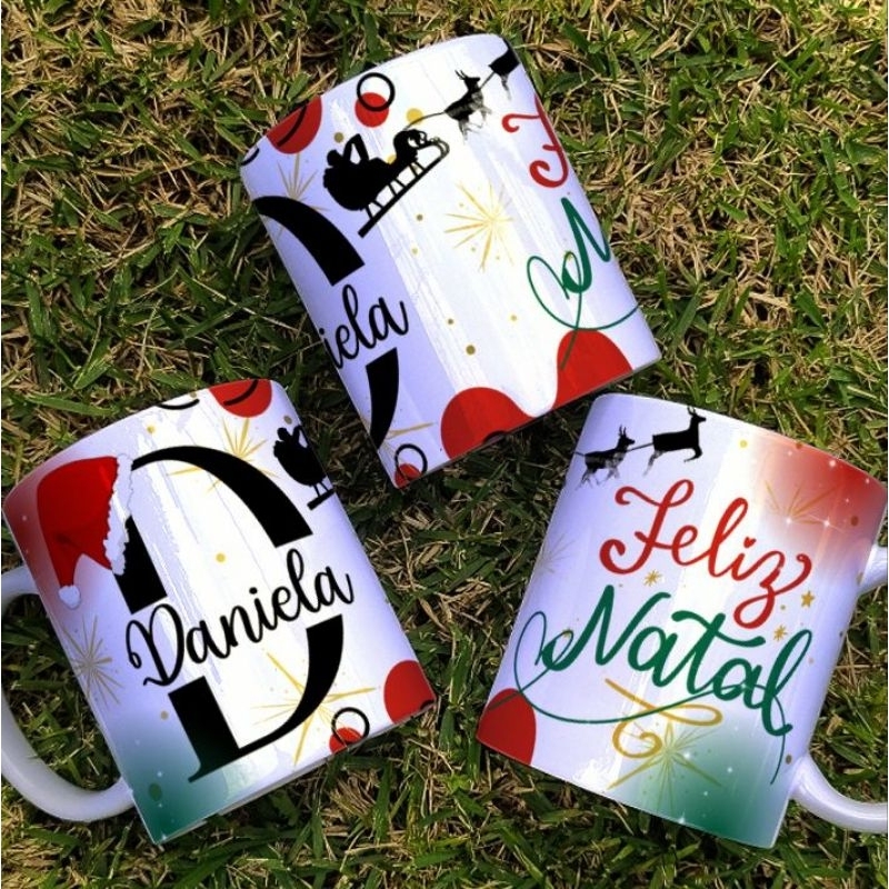 CANECA DE PORCELANA COM NOME E INICIAL NATAL PRESENTE NATALINO