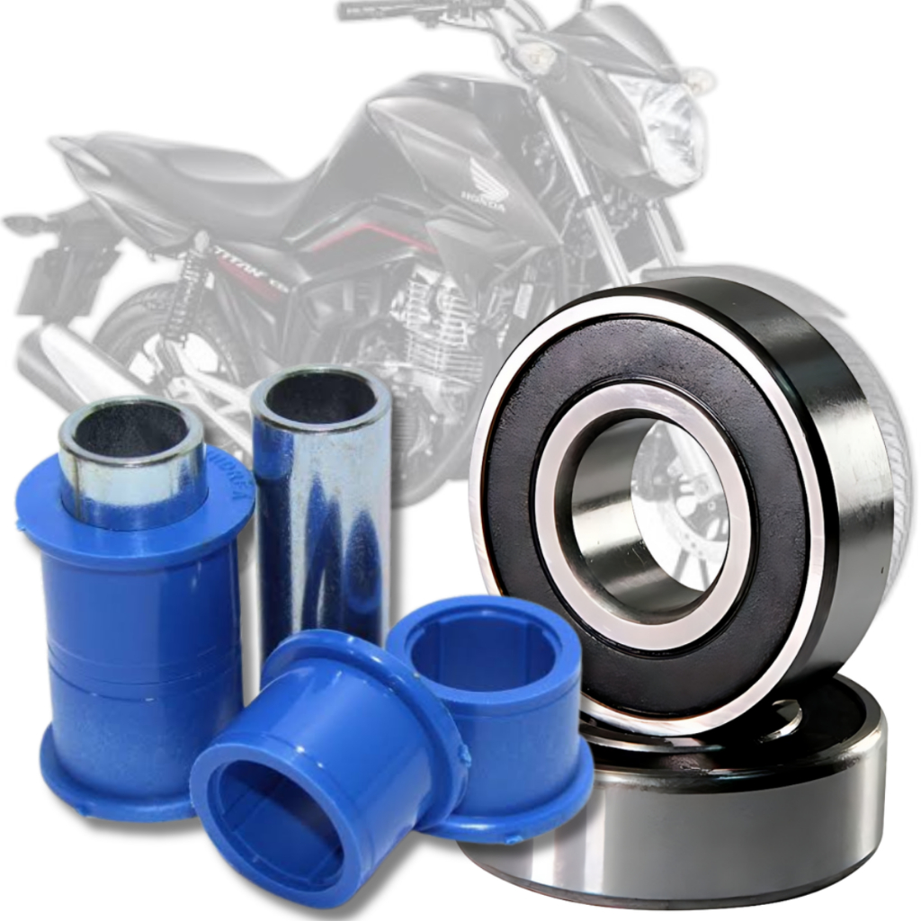 Kit Rolamentos Roda Dianteira + Bucha Balança Quadro Elástico Titan Fan Cg Start Cargo 125 150 160 em Oferta na Shopee