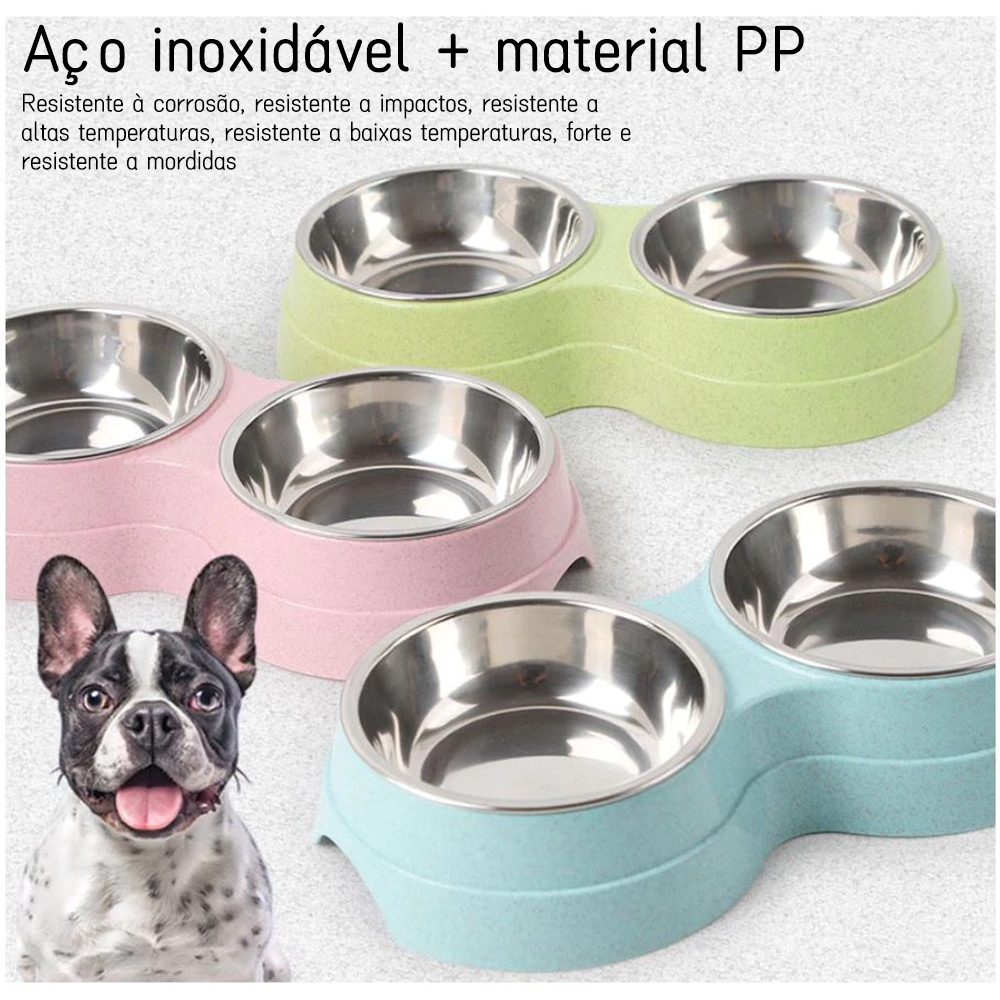 Comedouro e bebedouro inox Duplo para bicho de estimação cachorro ou gatos C/antiderrapante