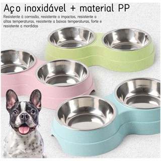 Comedouro e bebedouro inox Duplo para bicho de estimação cachorro ou gatos C/antiderrapant...